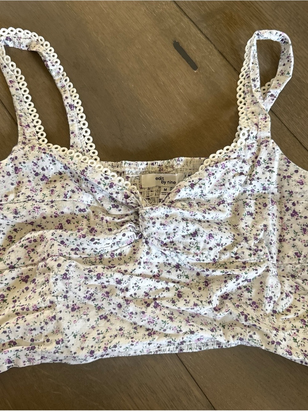 Edit by Nine White Floral Lace-Trim Camisole